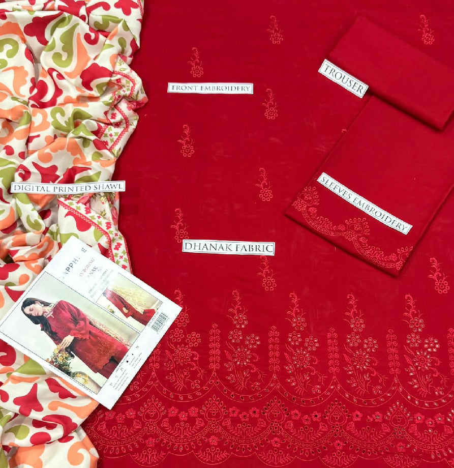 Dhanak Embroided suit with wool shawl