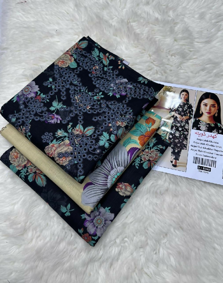 Embroidered Slub khaddar Three Piece