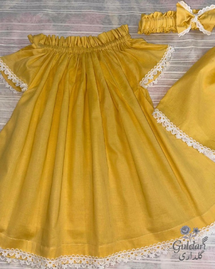 Yellow frock and short set soft lawn and cotton fabric