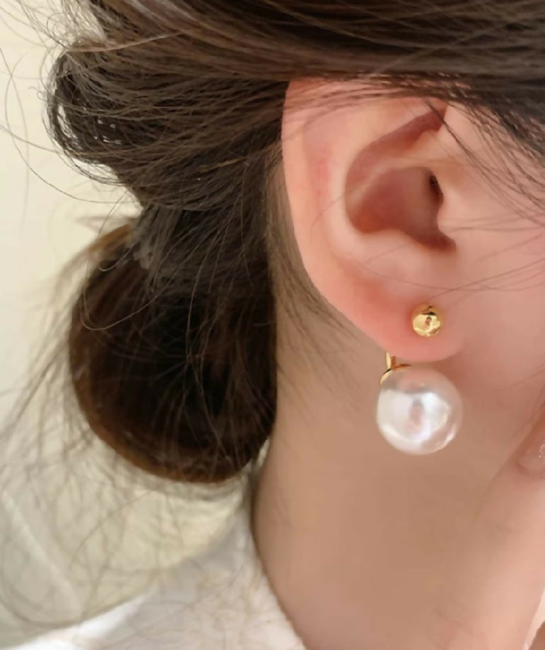 White Pearl Gold Earring