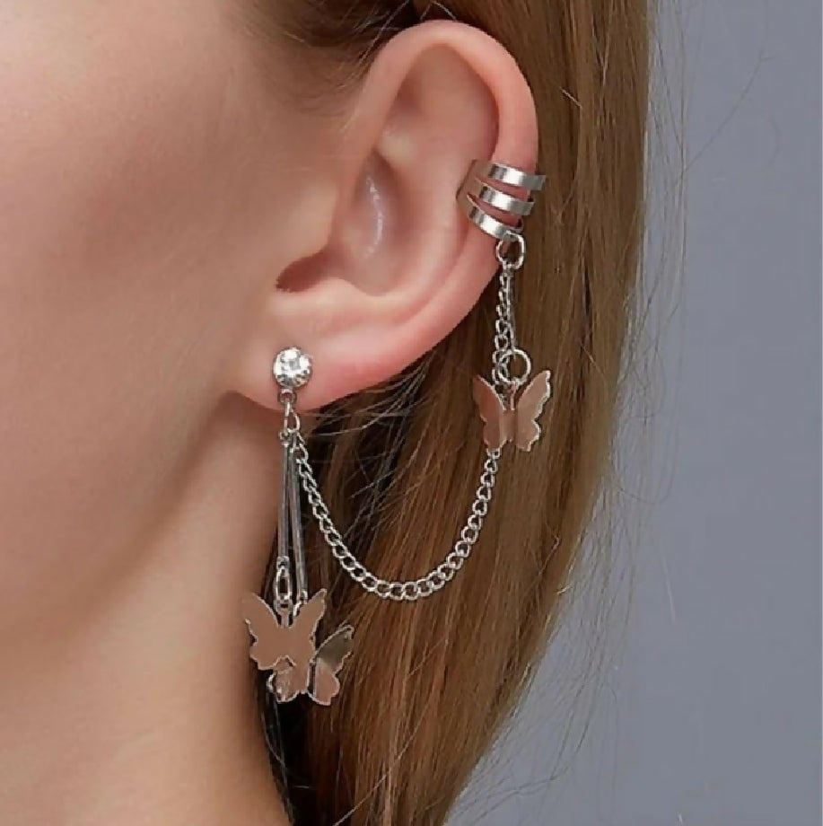 Butter fly hanging ear cuffs