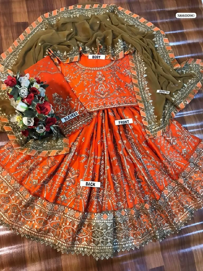 Luxury Embroidered chiffon frock with satin silk trouser