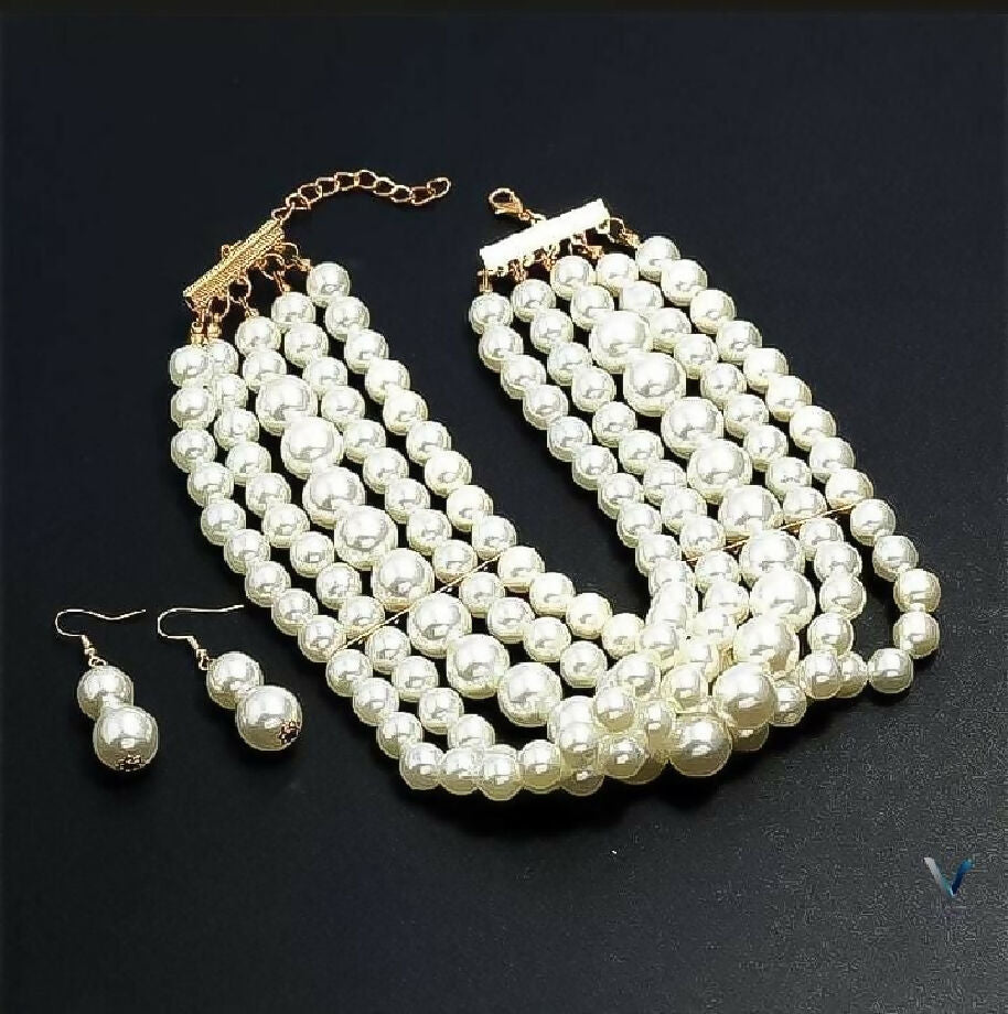 Fancy China Purls Choker Set with Earings