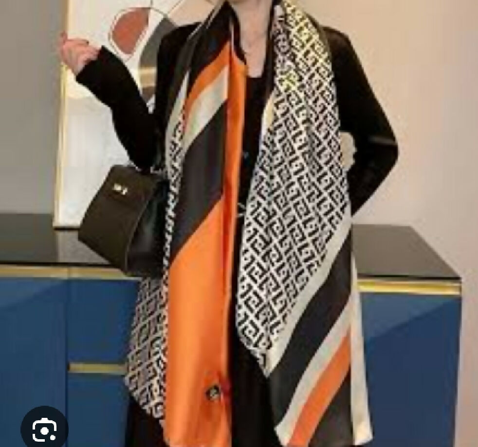 Fashionable geometric orange & black colour shawl for women (UK product))
