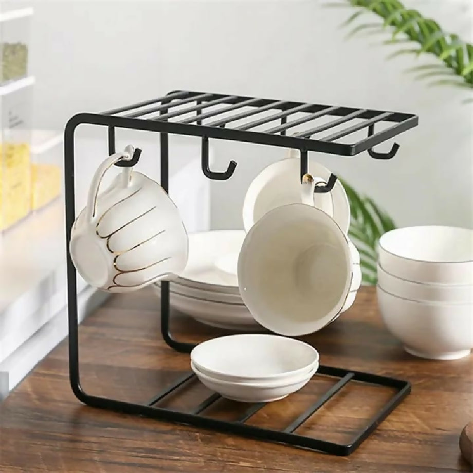 Coffee Tea Mug Cup Holder, Mug Rack, Drying Cup Holder with 6 Hook Kitchen Organizers, Glass Cup Holder Portable Tray, Cup Holder