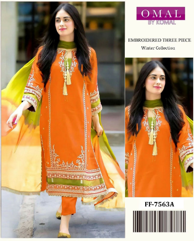 UNSTITCHED EMBROIDERRED DHANAK Three Piece