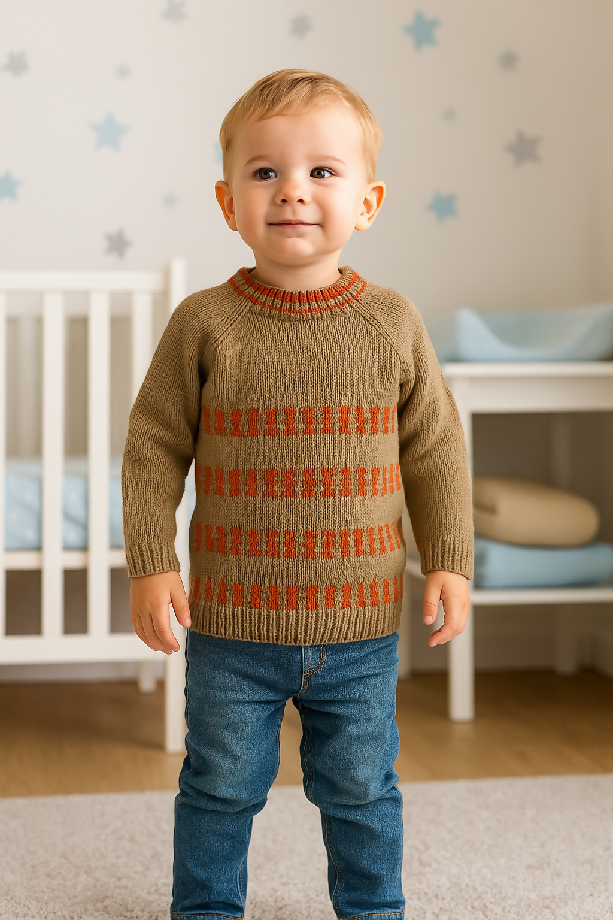 Handknitted Child's Sweater with Patterned Stripes