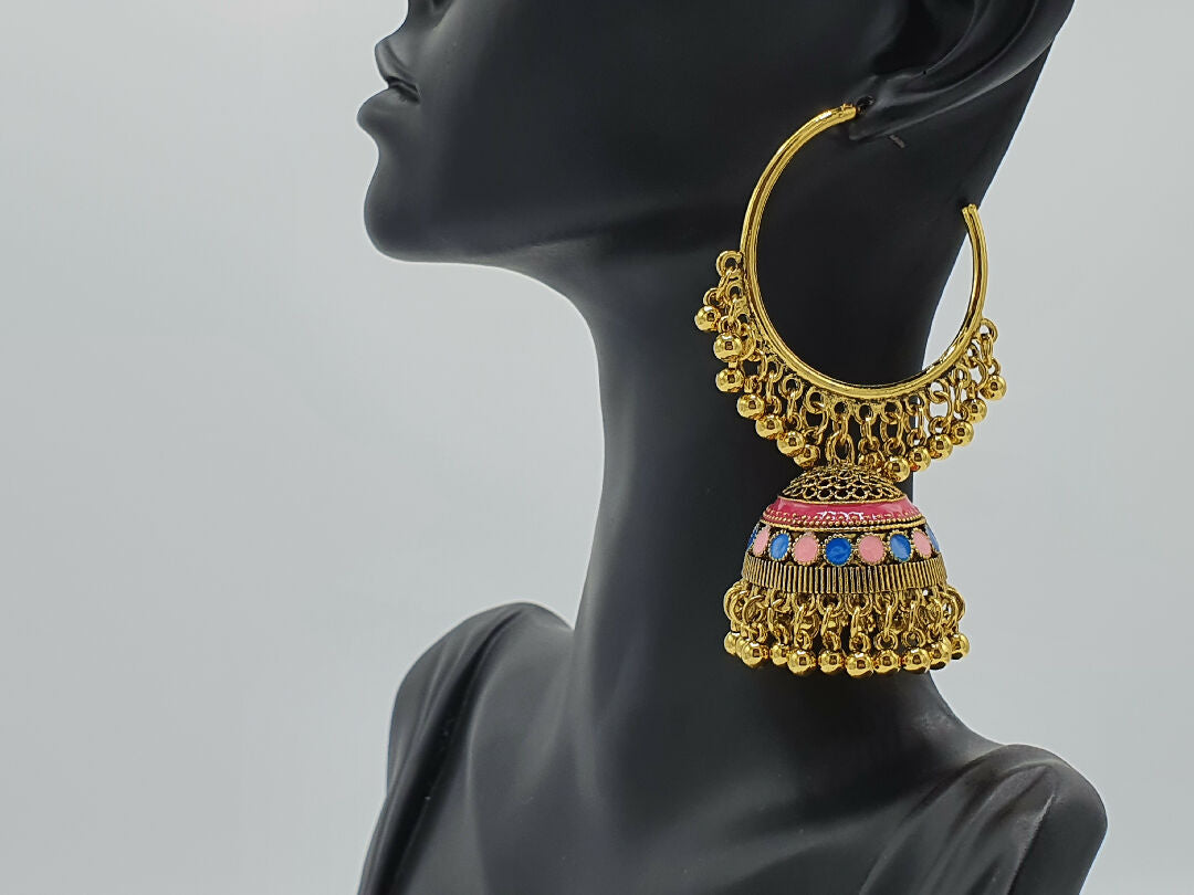 Traditional Hoop Jhumka Earrings with Color Variations