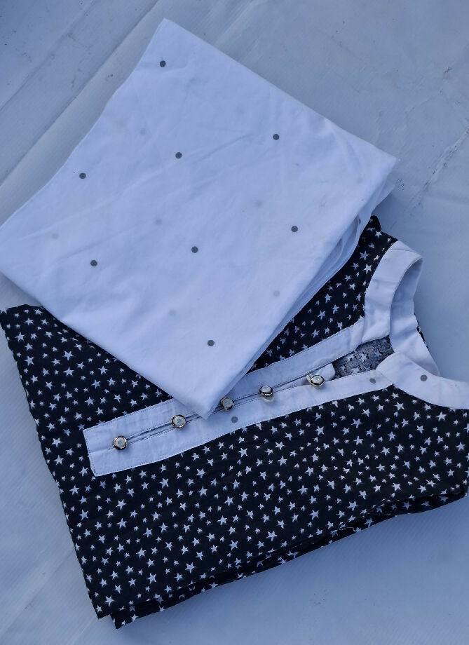 Black Star Print Stitched Large Size Dress – 2 Piece