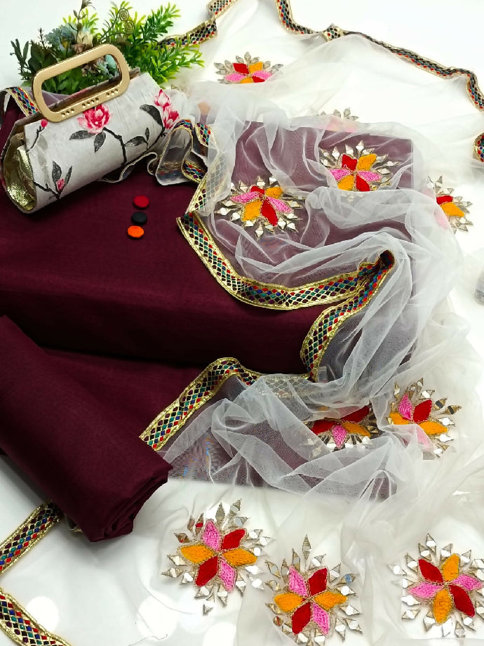 BEAUTIFUL AARI AND MIRROR WORK DUPATTA 4PC