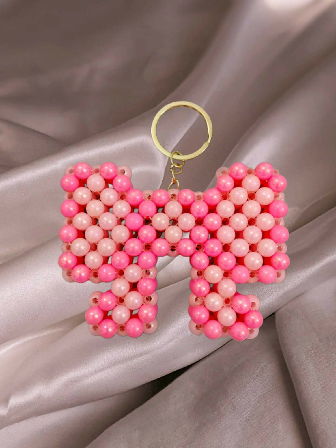 Pink Beaded Bow Keychain