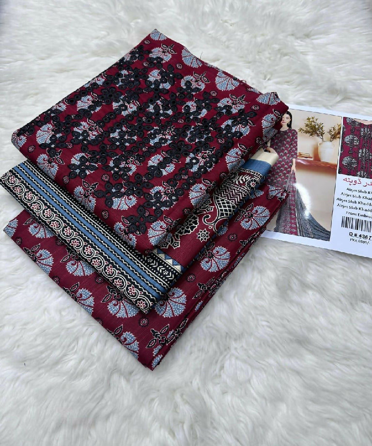 Embroidered Slub khaddar Three Piece