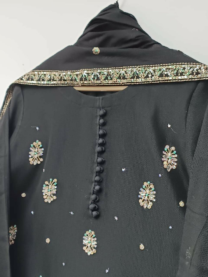 Luxurious Khadi Net 3PC Embroidered Suit with Sequin Work