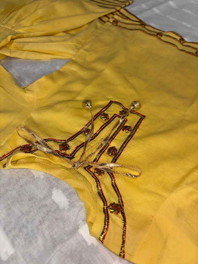 Beautiful yellow Gotta kinari shirt With Farshi shalwar