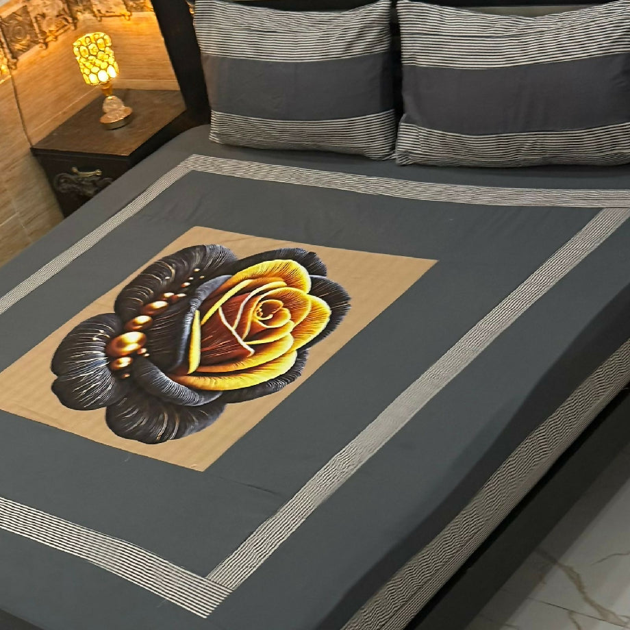 3pc digital Gold Panel Bedsheet