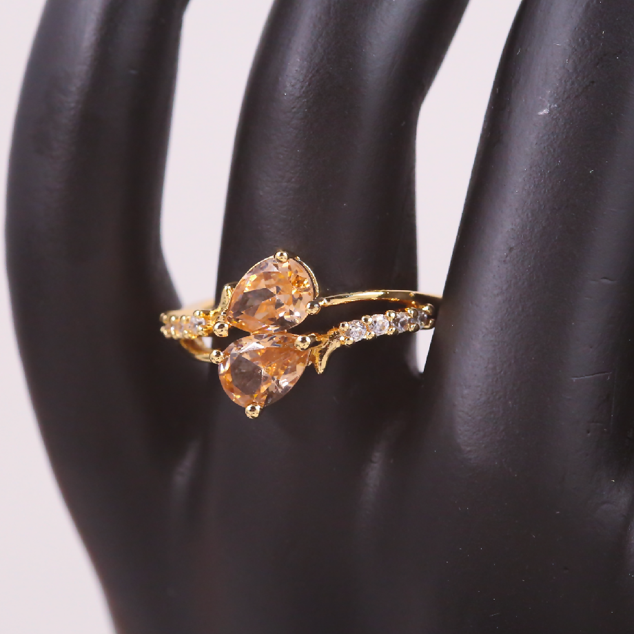 Gold-Plated Red Heart Stone Ring with Crystal Accents