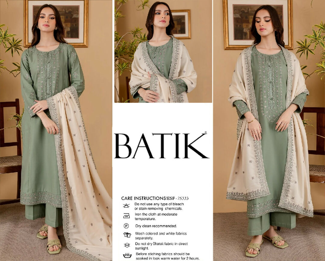 Unstitched Embroidered Dhanak 3 Piece