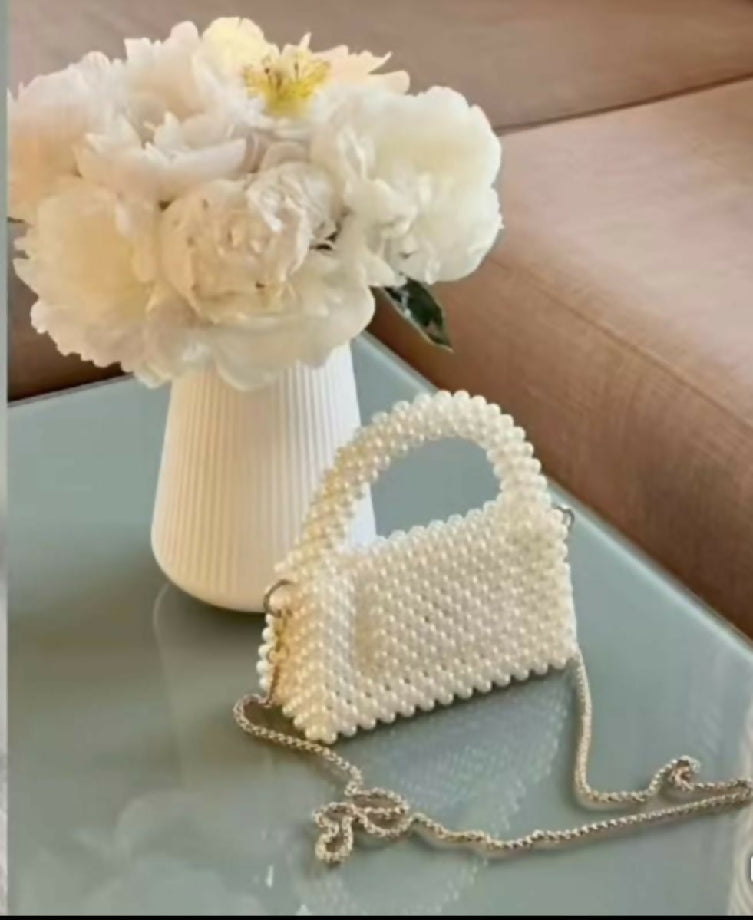 Elegant Handmade Pearl Beaded Mini Bag