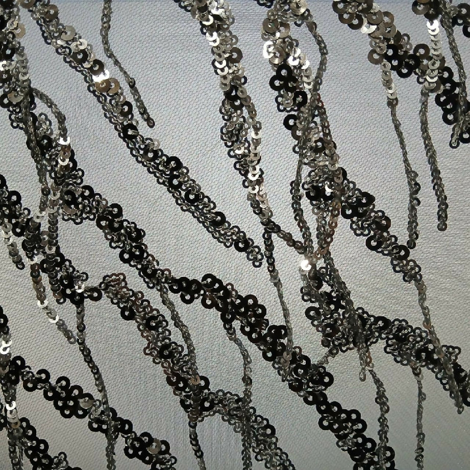 Silver grey Hanging Sequin Fabric on Net, Luxury Party & fancy dress Material (Imported Maxi Material)