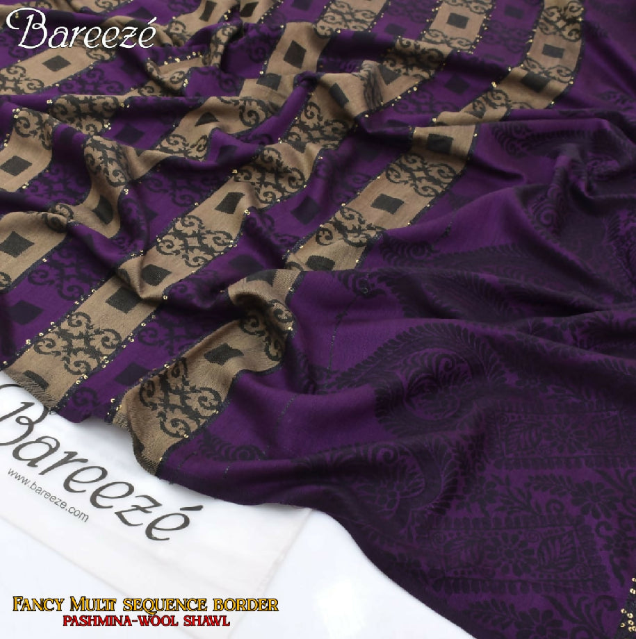 Soft Pashmina Multi Fancy Sequence Pure Wool Shawl