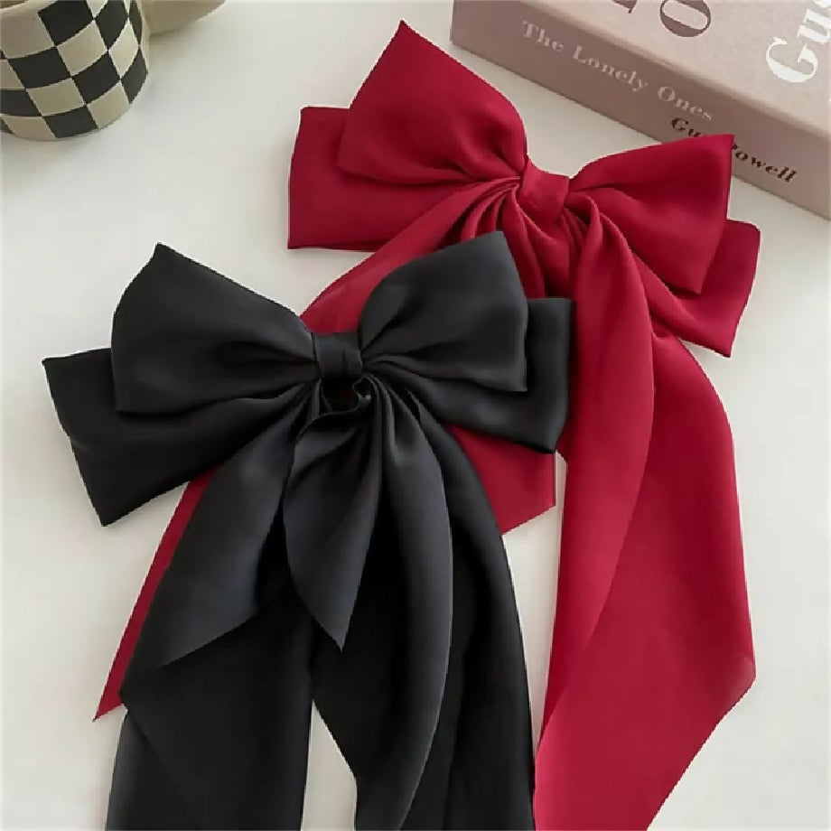 *Elegant Bow Ribbon Hair Clip Fashion Simple Solid Satin Spring Clip Hair Pin Retro Headband with Clips Girls Hair Accessories*