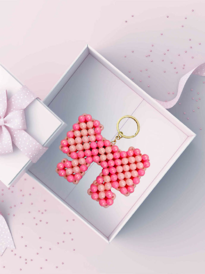 Pink Beaded Bow Keychain