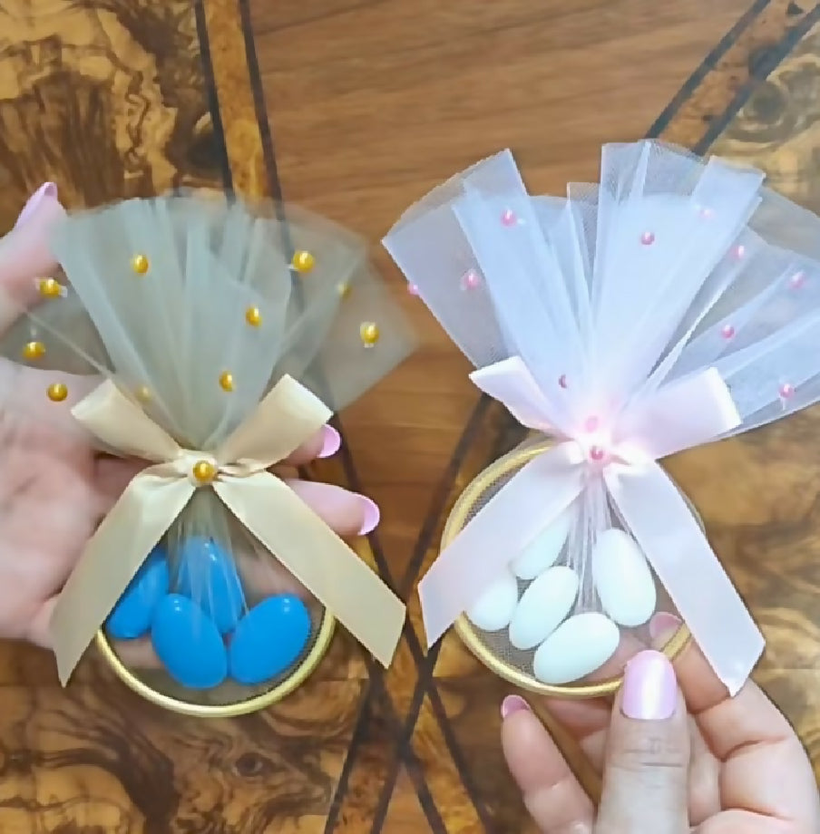 "Elegant Tulle & Gold Hoop Wedding/Nikkah Favor Pouches"