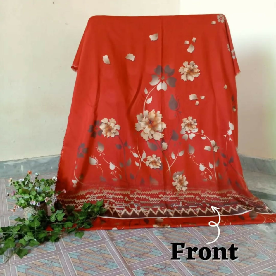 3-Piece Imported Viscose Suit – Rust & Beige Floral Unstitched Winter Wear