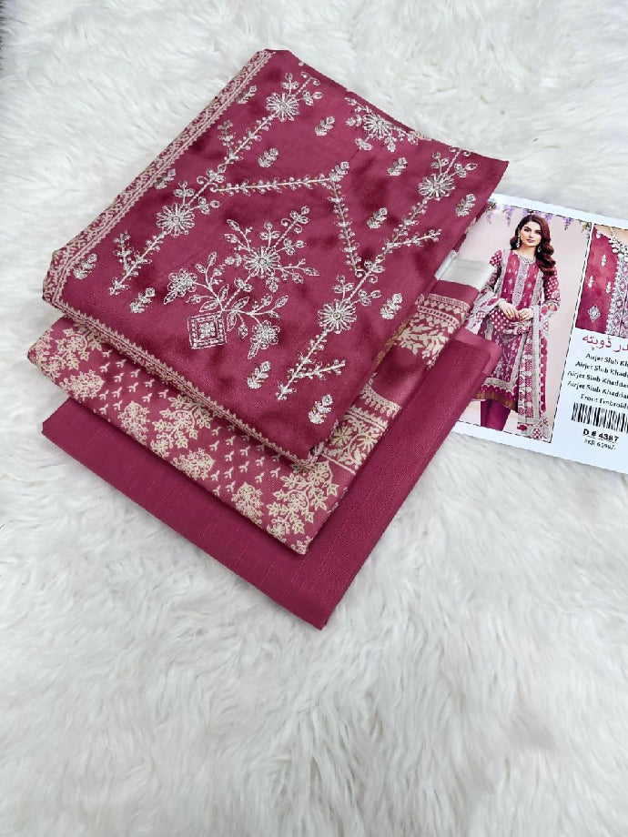 Embroidered Slub khaddar Three Piece