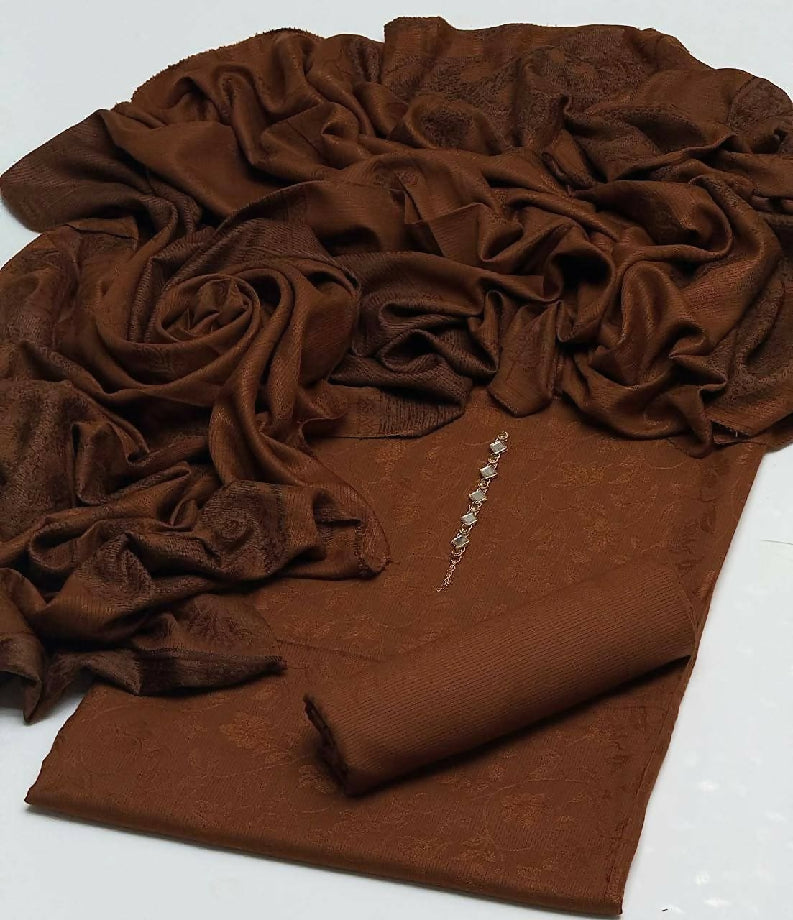 Winter collection jacquard welvet shawl 3 pc dress