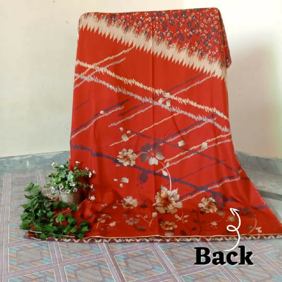 3-Piece Imported Viscose Suit – Rust & Beige Floral Unstitched Winter Wear