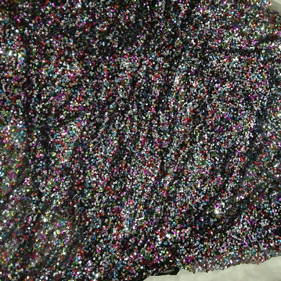 Premium Multicolor Sequin Fabric on Black Base-Frock , Maxi or Fancy Dress Matrial (Imported)