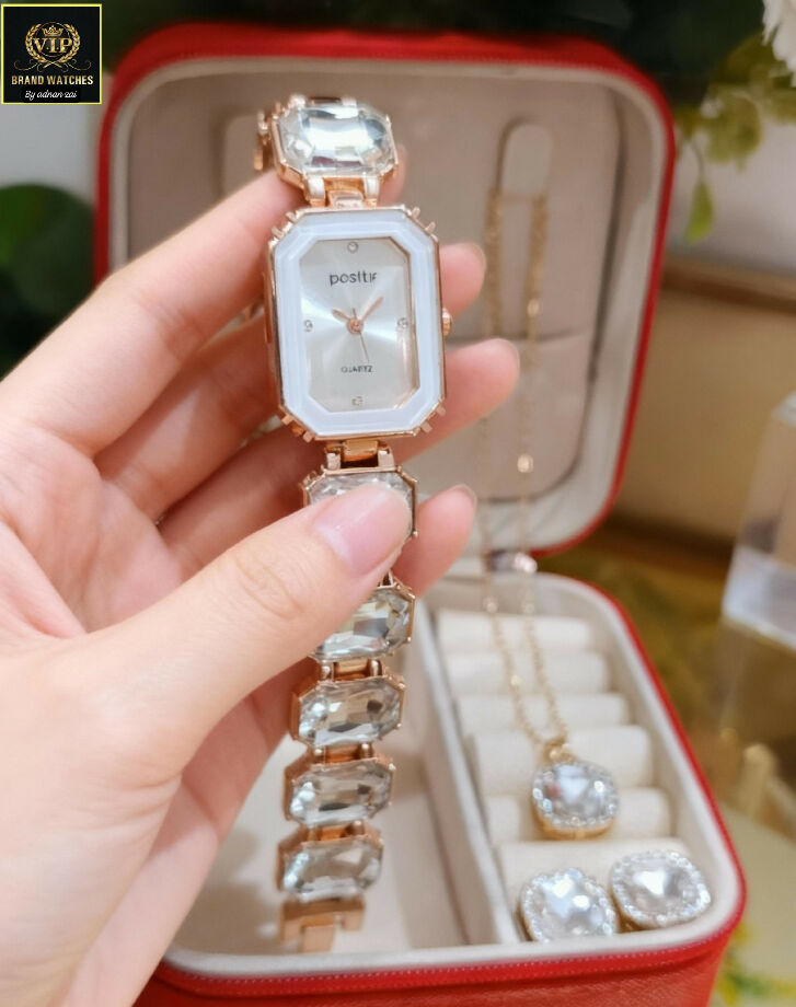 Big diamond stone Jewelry set with watch