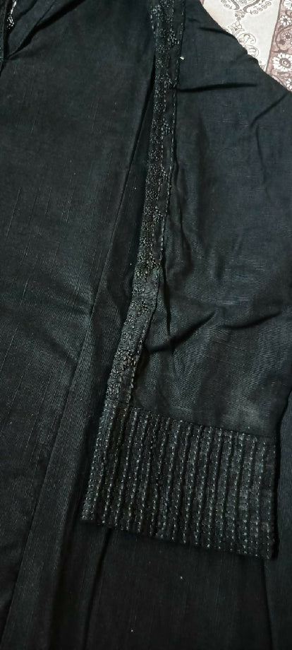 Black Khaddar 2-Piece Short Frock with Fully Embroidered Trouser"