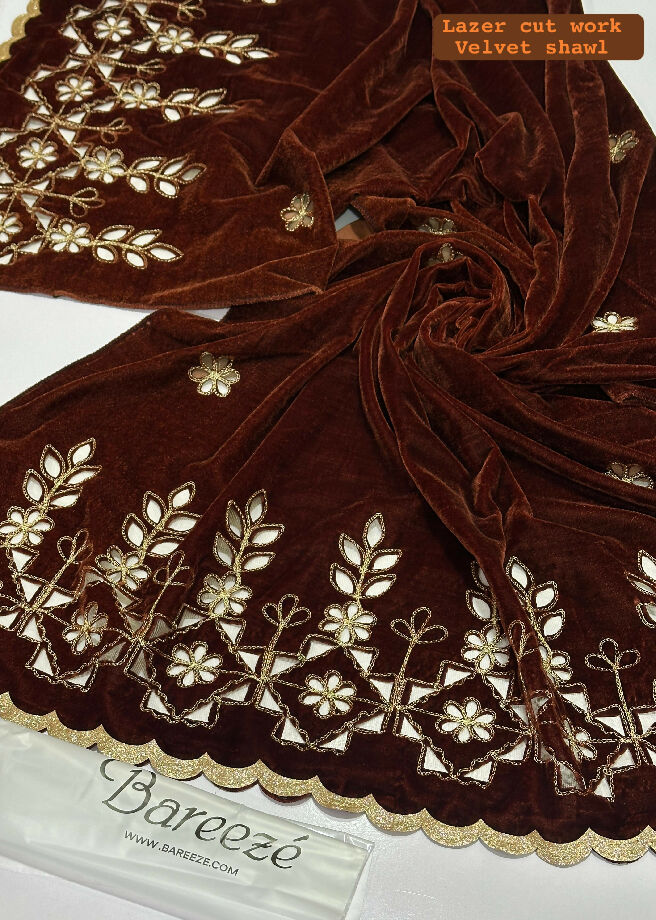 Laser cut velvet shawl