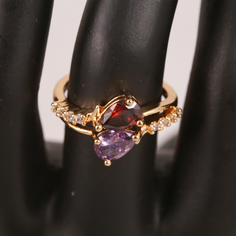 Gold-Plated Red Heart Stone Ring with Crystal Accents