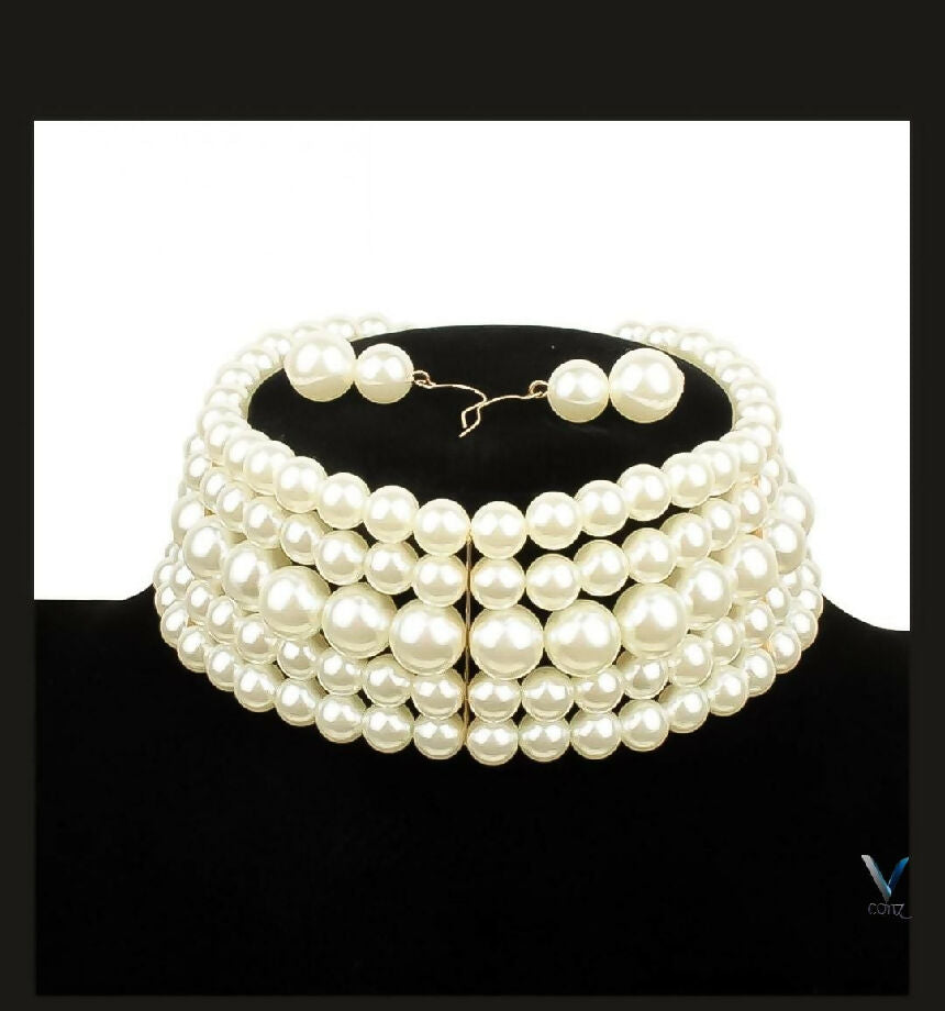 Fancy China Purls Choker Set with Earings