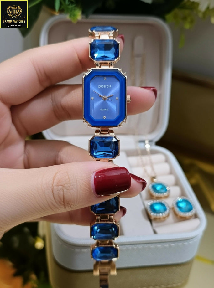 Big diamond stone Jewelry set with watch