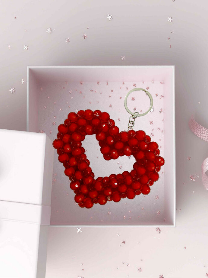 Red Heart Beaded Keychain