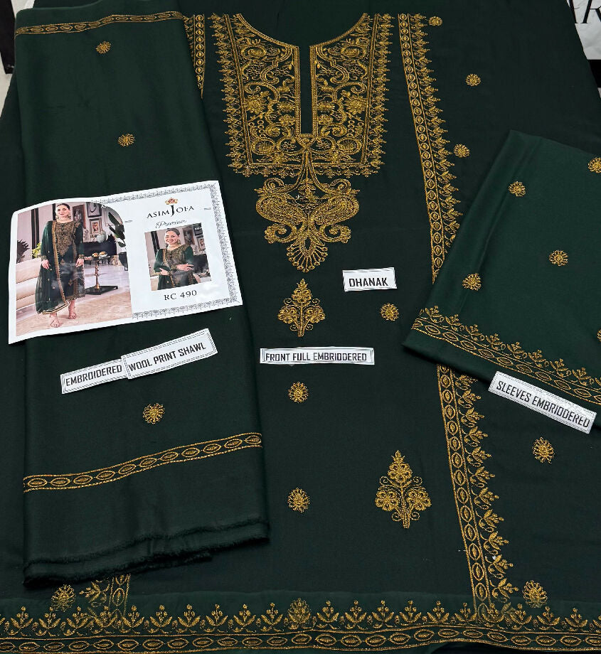 Embroidered DhanakThree Piece