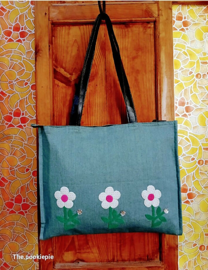 Denim Tote Bags with Beautiful Flowers