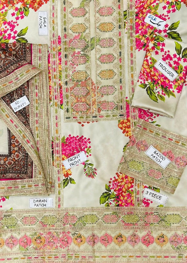 *ANEELA’s PURE SILK WITH 4 side Lace SILK DUPATTA*