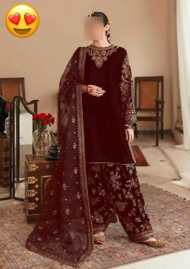 Velvet Embroided three pc suit