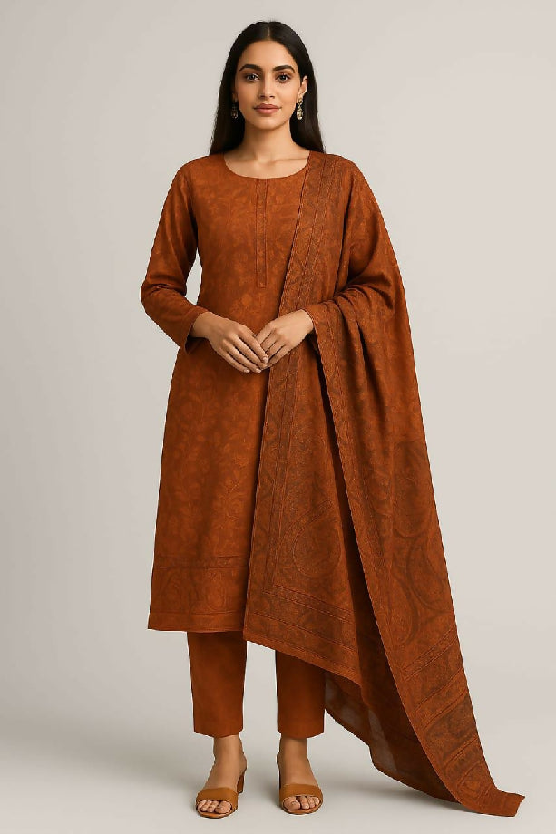 Winter collection jacquard welvet shawl 3 pc dress