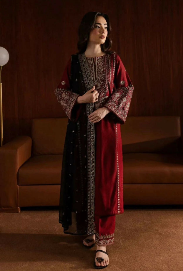 Embroidered Dhanak Three Piece