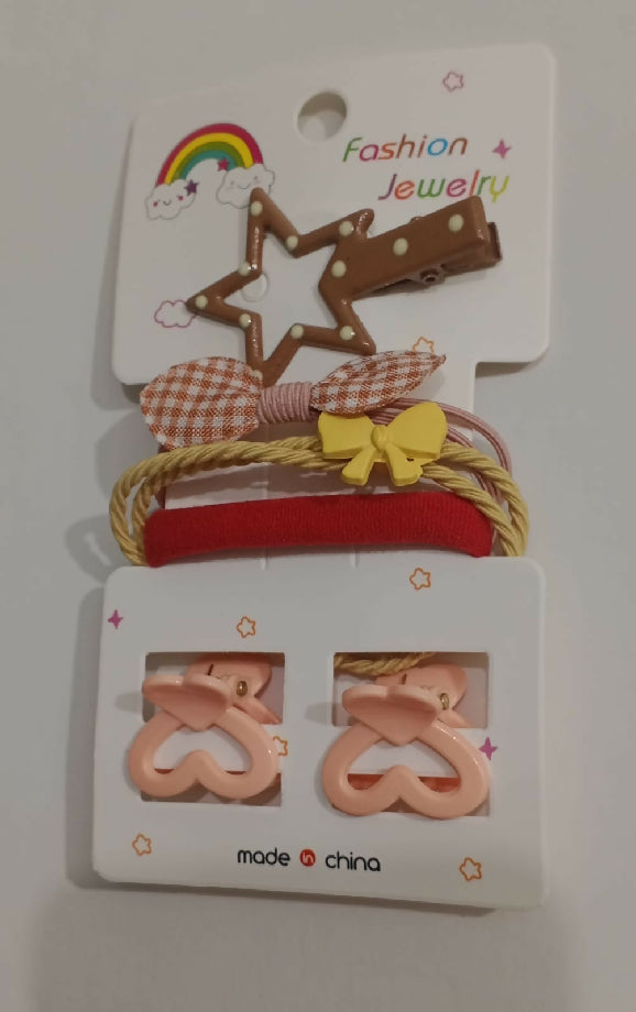 Hair styling card 1 star alligator pin,3 stylish ponies , 2 small catchers