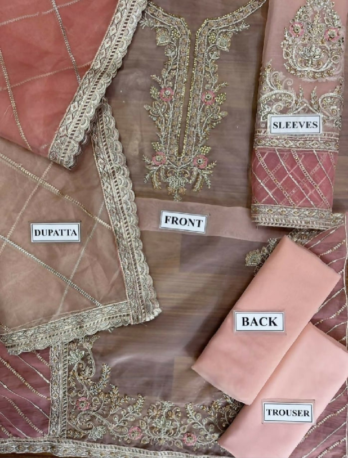 Luxury organza embroidered sequence unstitched 3pc Dress For women