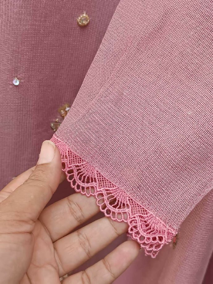 Luxurious Khadi Net 3PC Embroidered Suit with Sequin Work