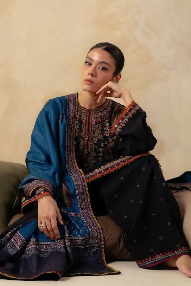 UNSTITCHED EMBROIDERED DHANK With WOOL SHAWL