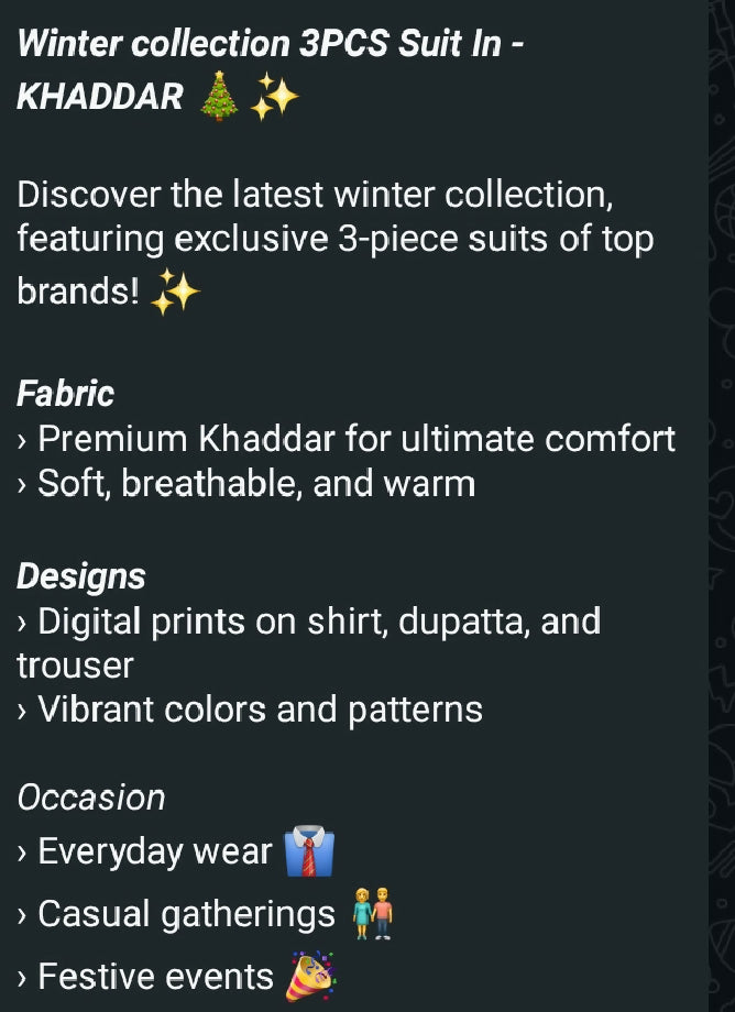 Winter collection 3PCS Suit In - KHADDAR
